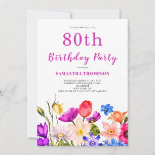 80th Birthday Pink Floral Invitation