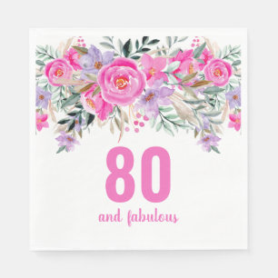 80th birthday pink floral party napkins