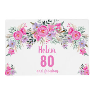 80th birthday pink floral  placemat