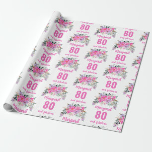 80th birthday pink floral wrapping paper