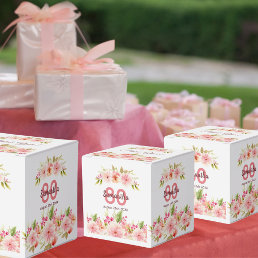 80th birthday pink florals white thank you favor boxes