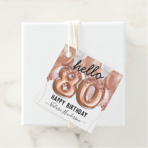 80th Birthday Pink Glitter Balloons Favor Tags