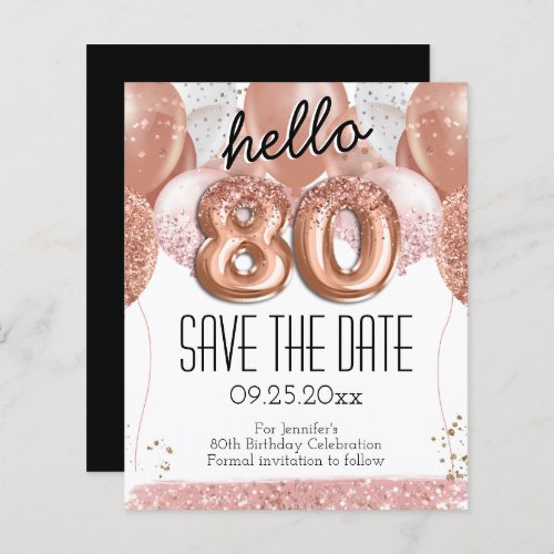 80th Birthday Pink Glitter Save the Date