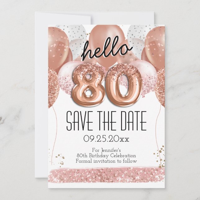 80th Birthday Pink Glitter Save the Date Invitation (Front)