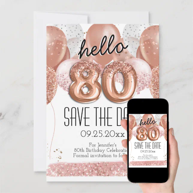 80th Birthday Pink Glitter Save the Date Invitation | Zazzle