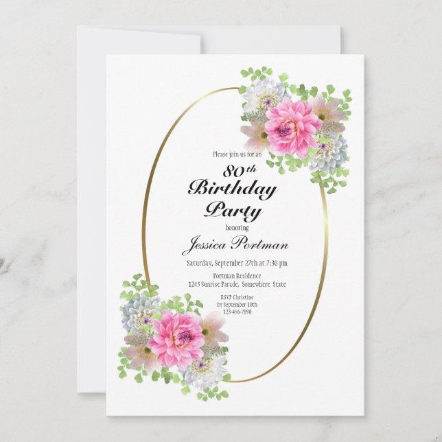 80th Birthday Pink Gold Party Invitation (Front)