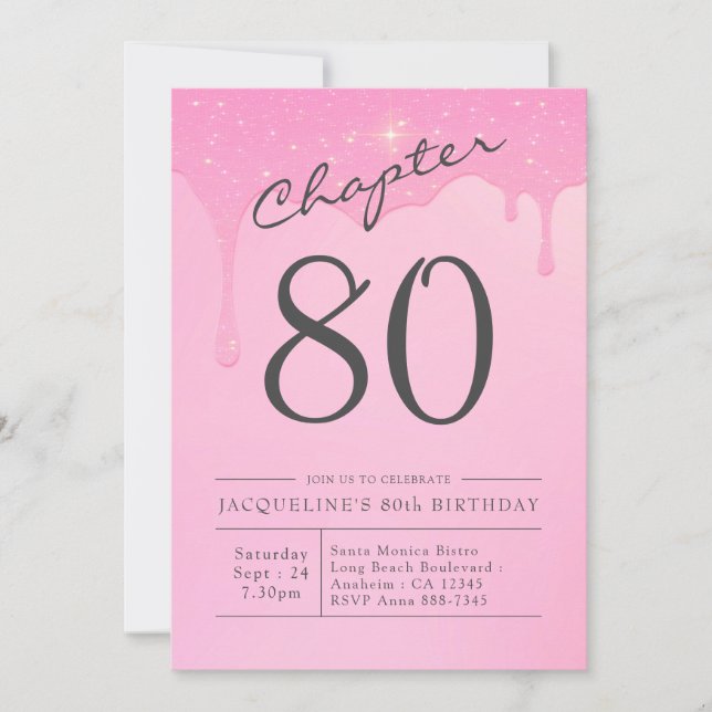 80th Birthday Pink Grey Party Invitation (Front)
