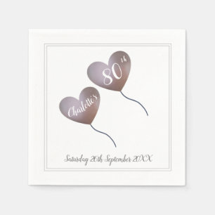 80th birthday pink heart balloon napkins