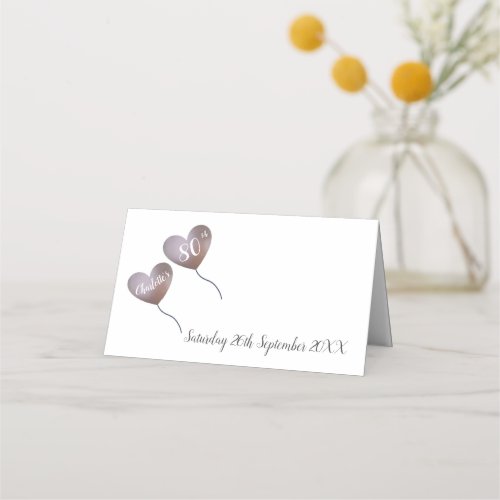 80th birthday pink heart balloon place card