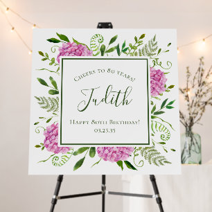 80th Birthday Pink Hydrangeas Cheers to 80 Years Foam Board
