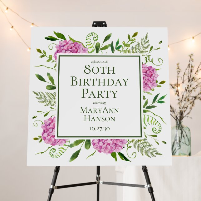 80th Birthday Pink Hydrangeas Cheers to 80 Years Foam Board (In Situ (Stand))