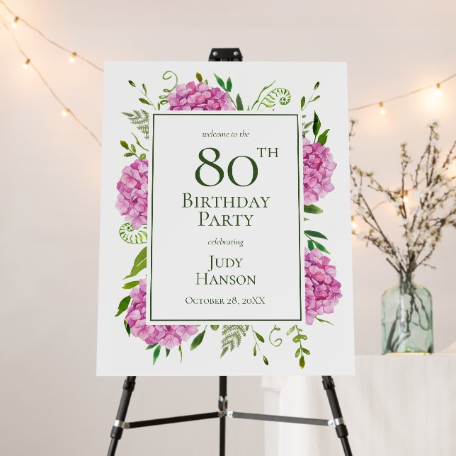 80th Birthday Pink Hydrangeas Foam Board (In Situ (Stand))