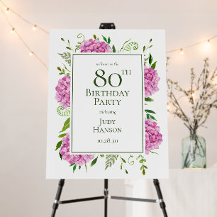 80th Birthday Pink Hydrangeas Foam Board