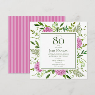 80th Birthday Pink Hydrangeas Invitation