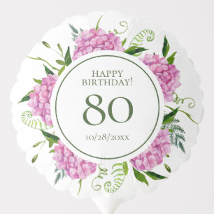 80th Birthday Pink Hydrangeas Medium Balloon