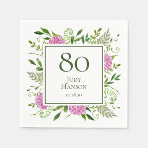 80th Birthday Pink Hydrangeas Napkins