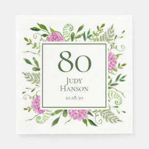 80th Birthday Pink Hydrangeas Napkins