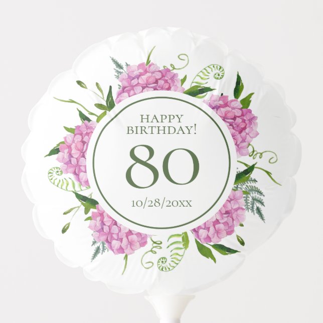 80th Birthday Pink Hydrangeas Small Balloon (Front)