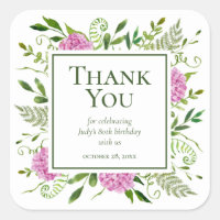 80th Birthday Pink Hydrangeas Thank You