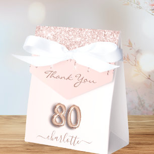 80th birthday pink rose gold glitter thank you favor boxes