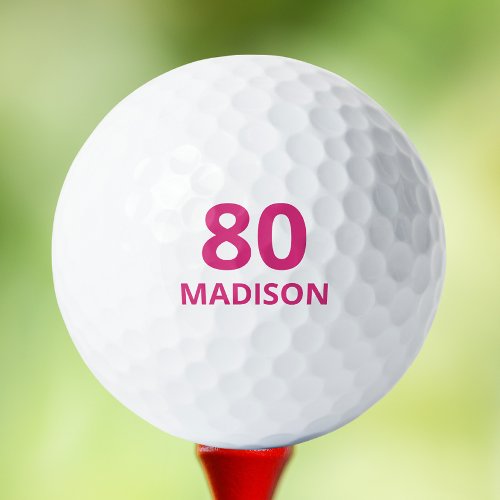 80th Birthday Pink Script Personalized Name Golf Balls