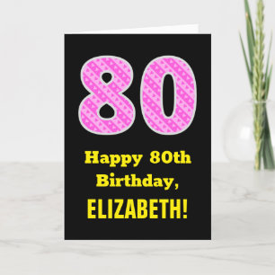 80th Birthday: Pink Stripes and Hearts "80" + Name Card