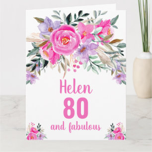 80th birthday pink watercolor floral card