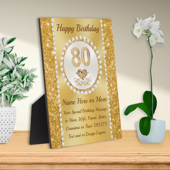 80th Birthday Presents for Grandma, Mom, Her, Plaque Zazzle