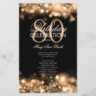 80th Birthday Program Glam Lights Gold w/ Menu