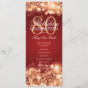 80th Birthday Program Glam Lights Red Gold w/ Menu