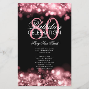80th Birthday Program Glam Lights Rose Gold Menu