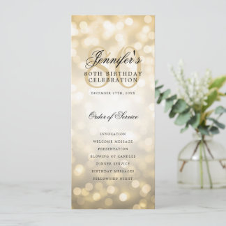 80th Birthday Program Gold Bokeh w/ Thank You