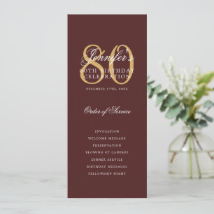 80th Birthday Program Gold Burgundy Thank You