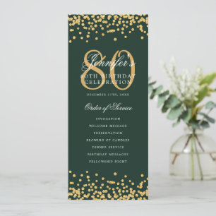 80th Birthday Program Gold Green Confetti