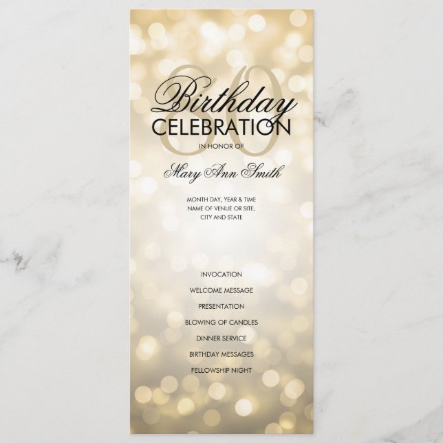80th Birthday Program Lights Gold Menu (Front)