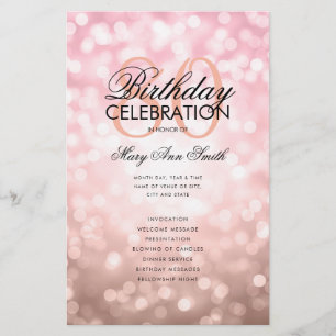 80th Birthday Program Lights Rose Gold Menu Flyer