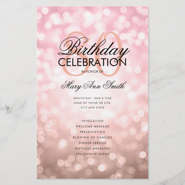 80th Birthday Program Lights Rose Gold Menu  Flyer (Front)