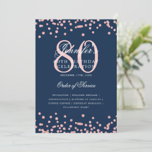 80th Birthday Program Menu Rose Gold Navy Blue