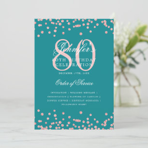 80th Birthday Program Menu Rose Gold Turquoise