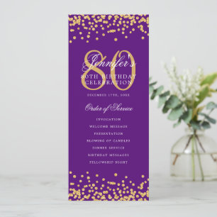 80th Birthday Program Menu Thanks Gold Purple 