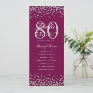 80th Birthday Program Menu Thanks Silver Magenta