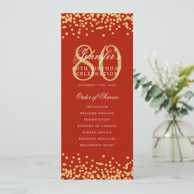 80th Birthday Program Thanks Gold Red  (Standing Front)