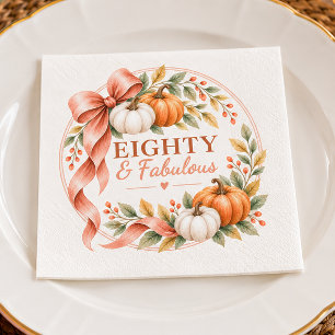 80th Birthday Pumpkin Watercolor Fall Napkins