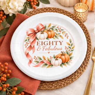 80th Birthday Pumpkin Watercolor Fall Paper Plates