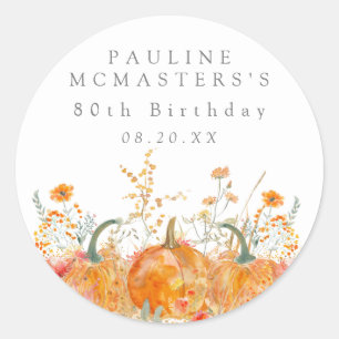 80th Birthday Pumpkin Wildflower Custom Favor Classic Round Sticker