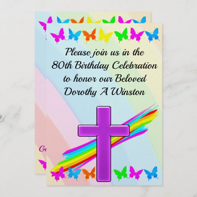 80TH BIRTHDAY PURPLE CROSS INVITATION (Front/Back)