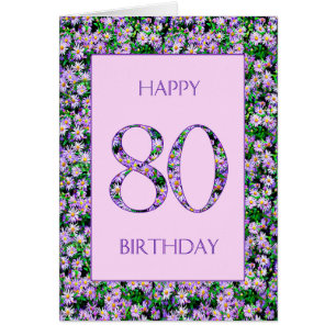 80th Birthday Purple Daisies Cards