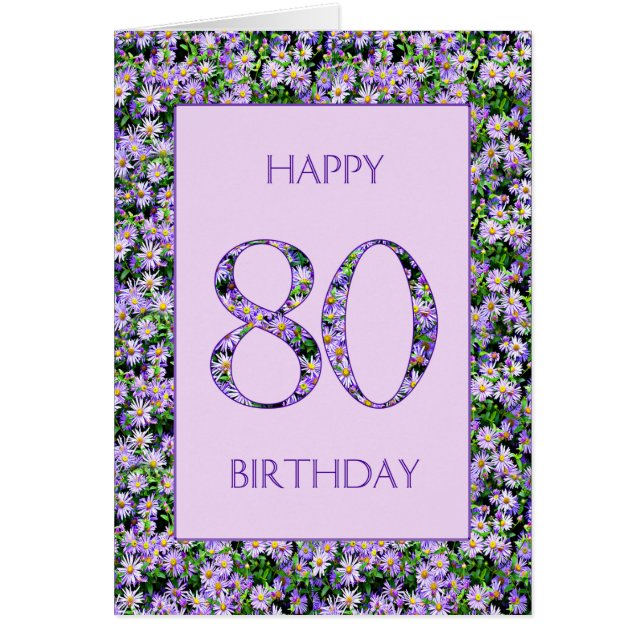 80th Birthday Purple Daisies Cards (Front)