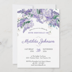 80th Birthday Purple Floral Watercolor Elegant Invitation