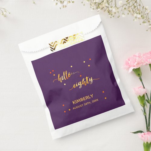 80th birthday purple gold hello 80 name favor bag